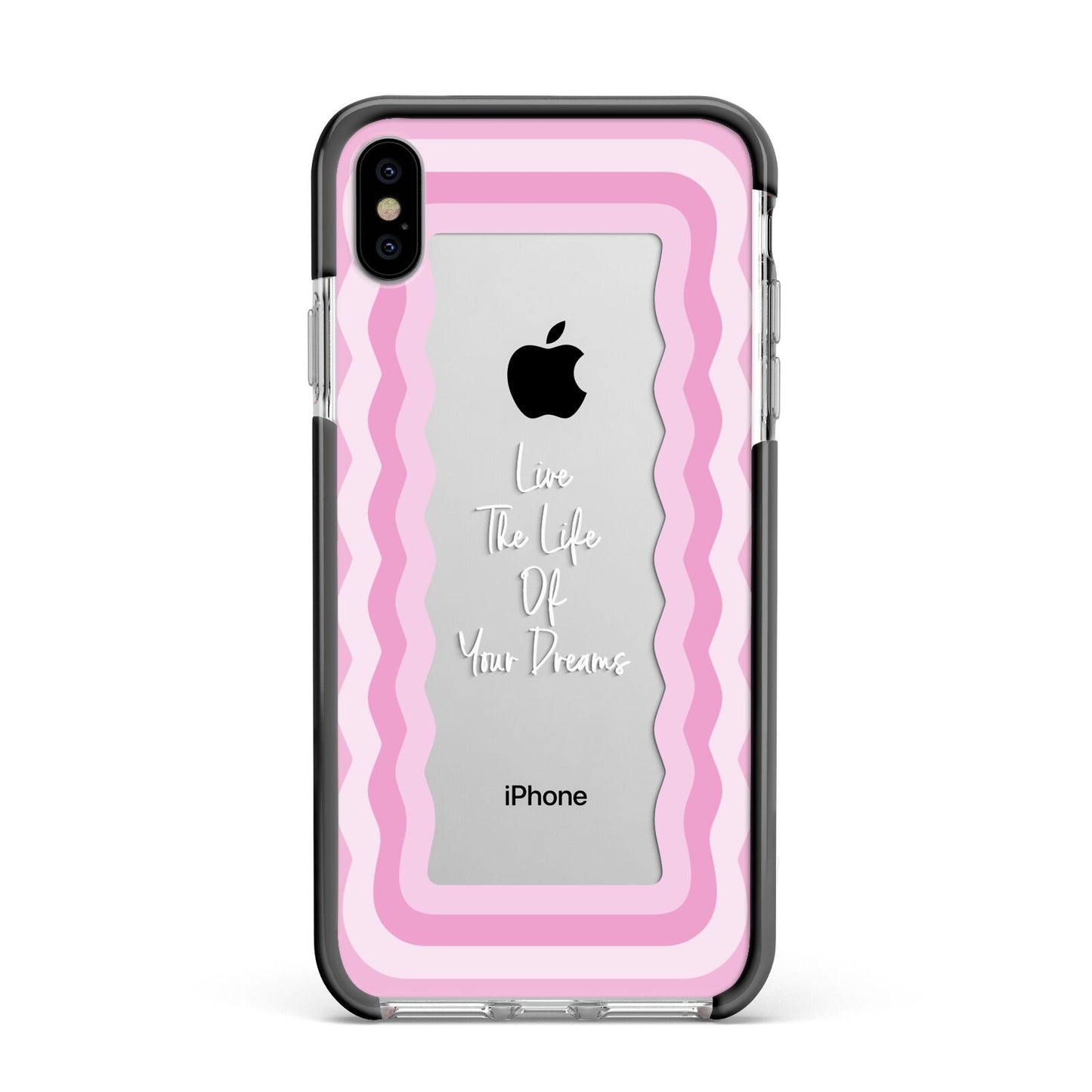 Pink Mirror Quote Apple iPhone Xs Max Impact Case Black Edge on Silver Phone