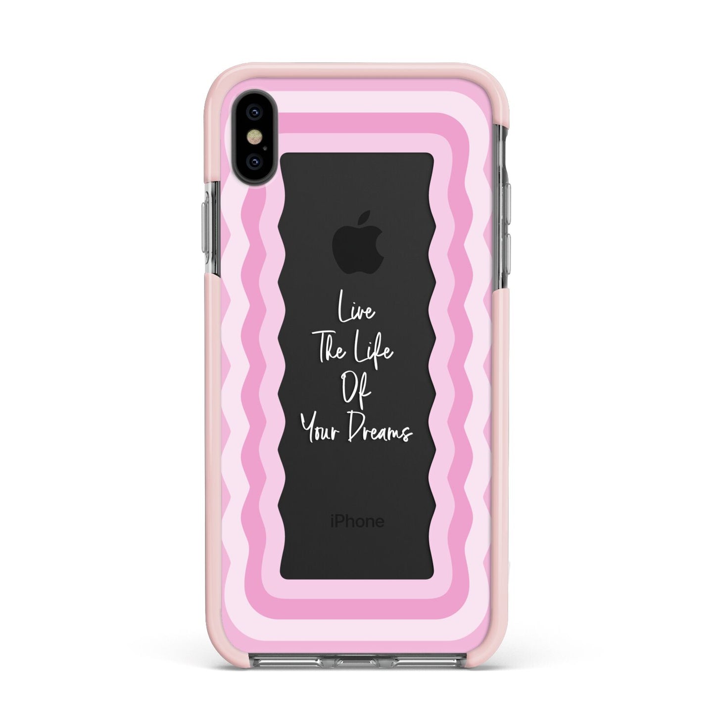 Pink Mirror Quote Apple iPhone Xs Max Impact Case Pink Edge on Black Phone