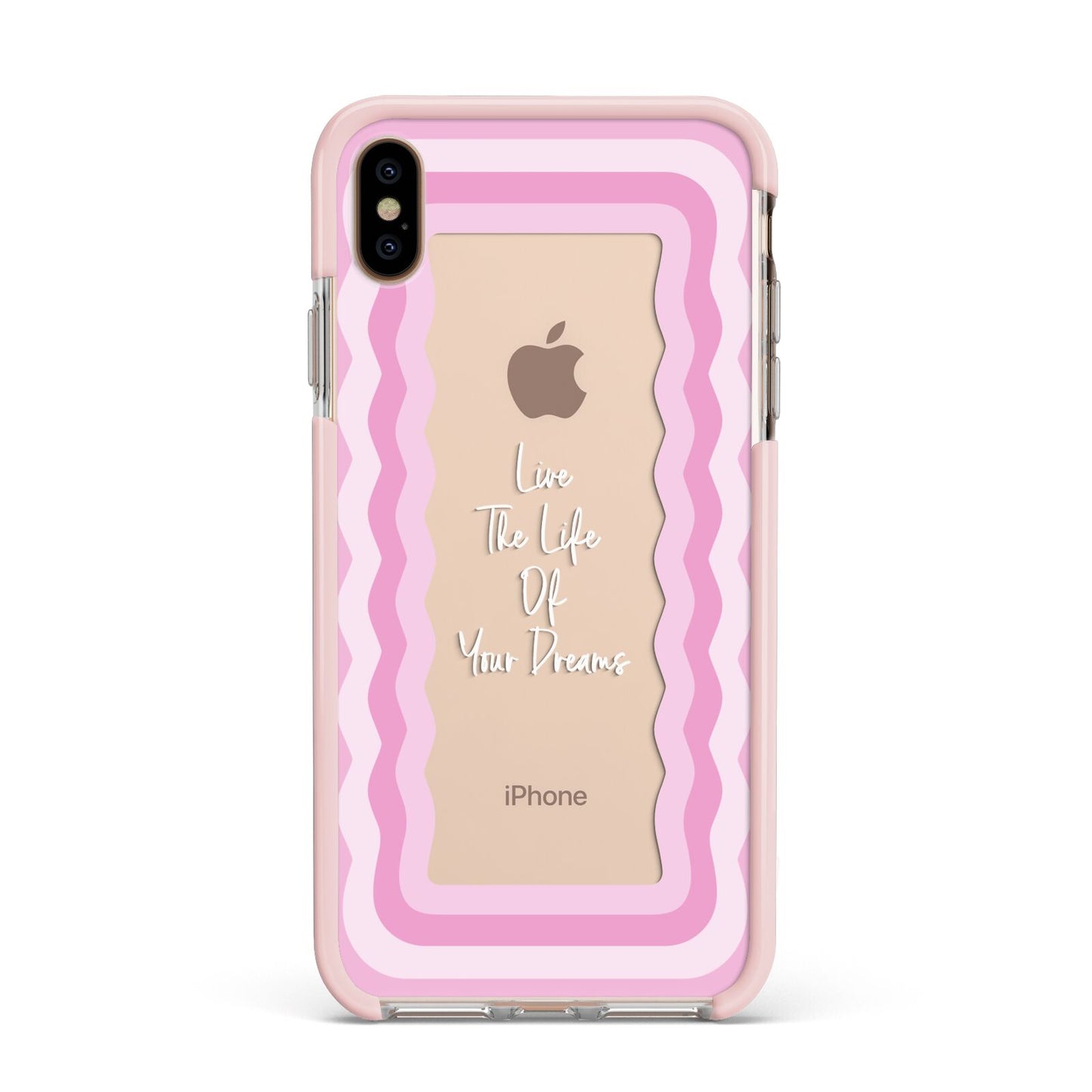 Pink Mirror Quote Apple iPhone Xs Max Impact Case Pink Edge on Gold Phone