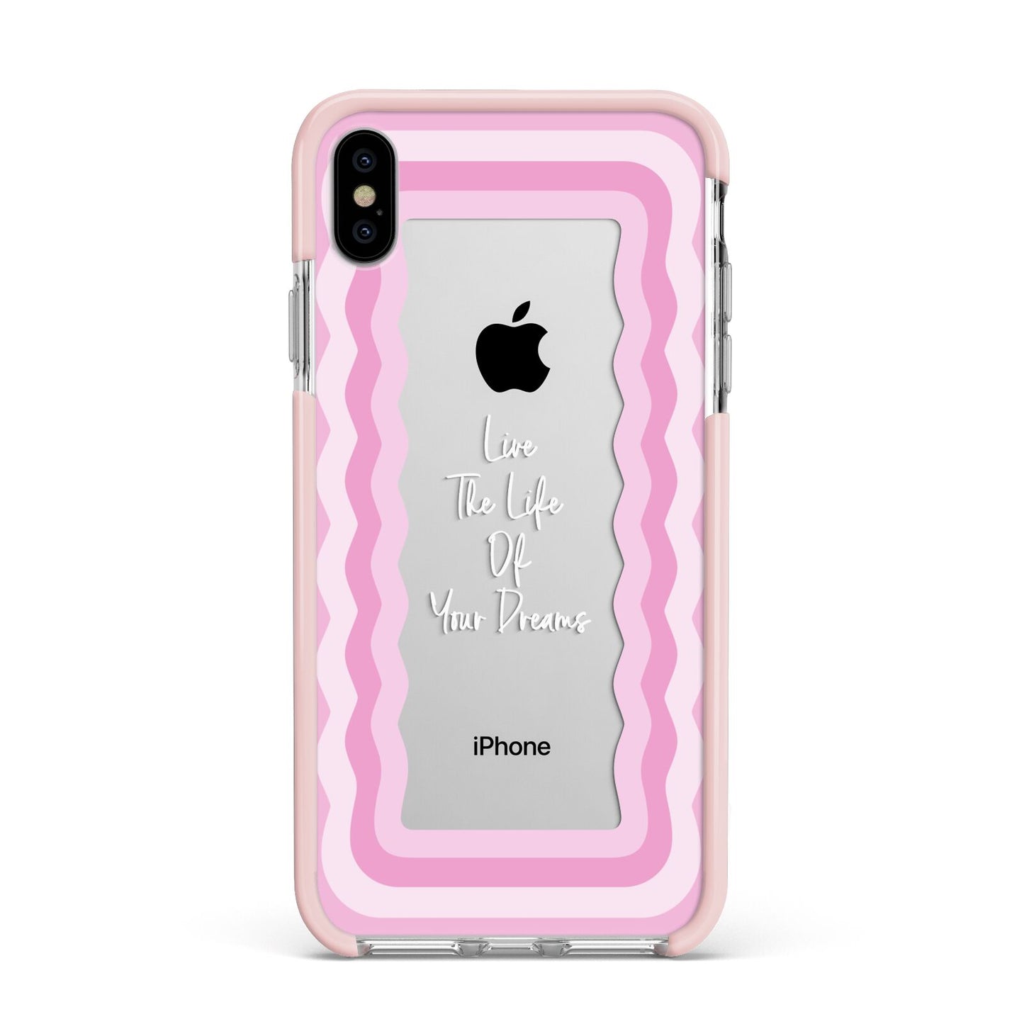 Pink Mirror Quote Apple iPhone Xs Max Impact Case Pink Edge on Silver Phone