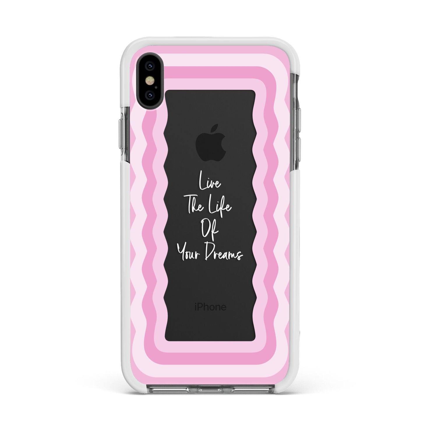 Pink Mirror Quote Apple iPhone Xs Max Impact Case White Edge on Black Phone