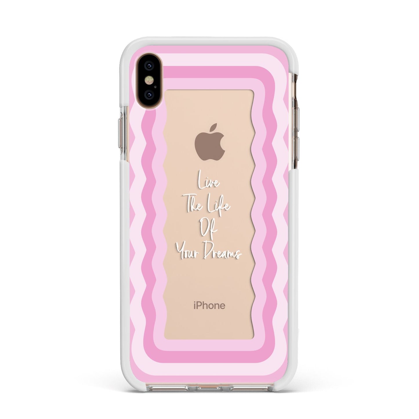 Pink Mirror Quote Apple iPhone Xs Max Impact Case White Edge on Gold Phone