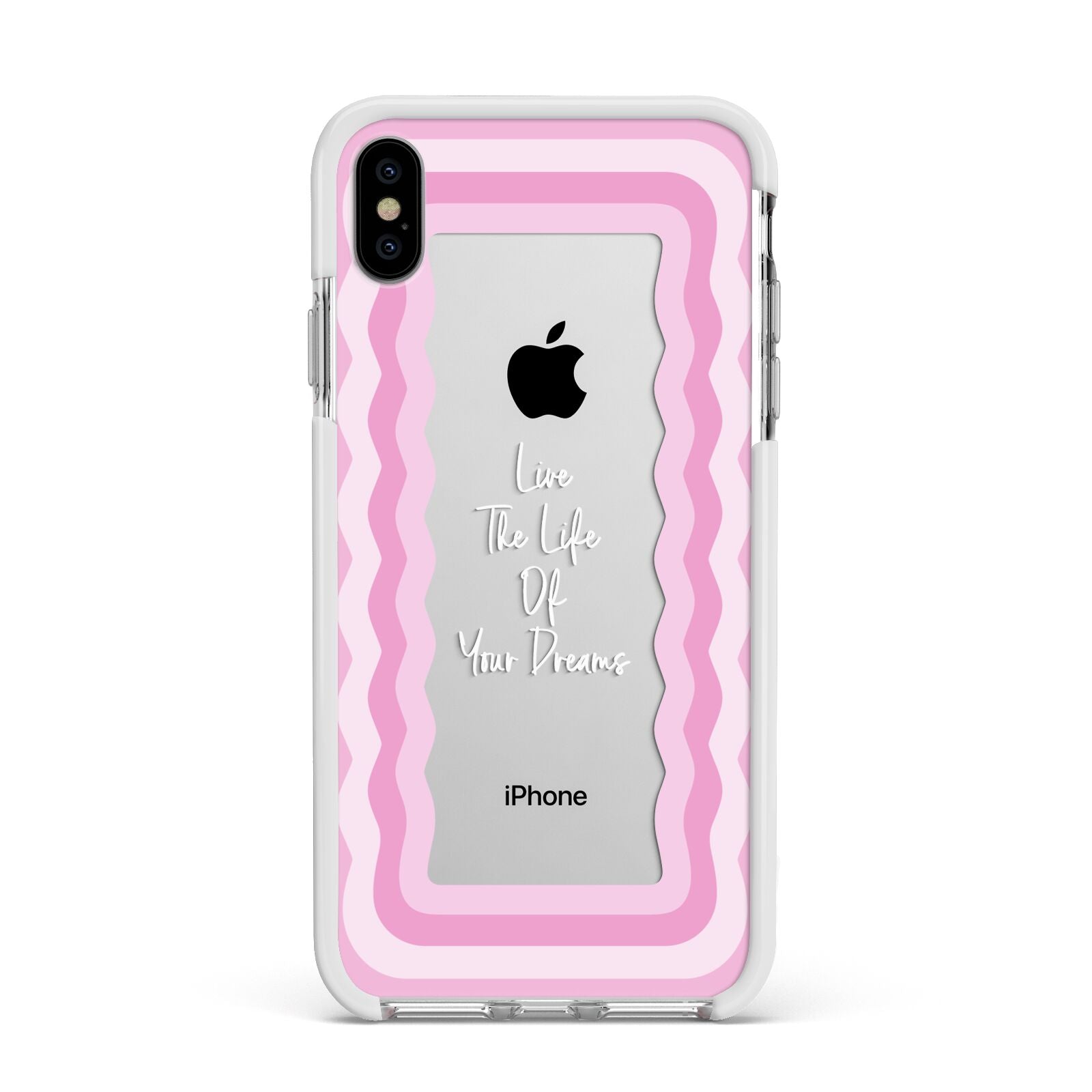 Pink Mirror Quote Apple iPhone Xs Max Impact Case White Edge on Silver Phone