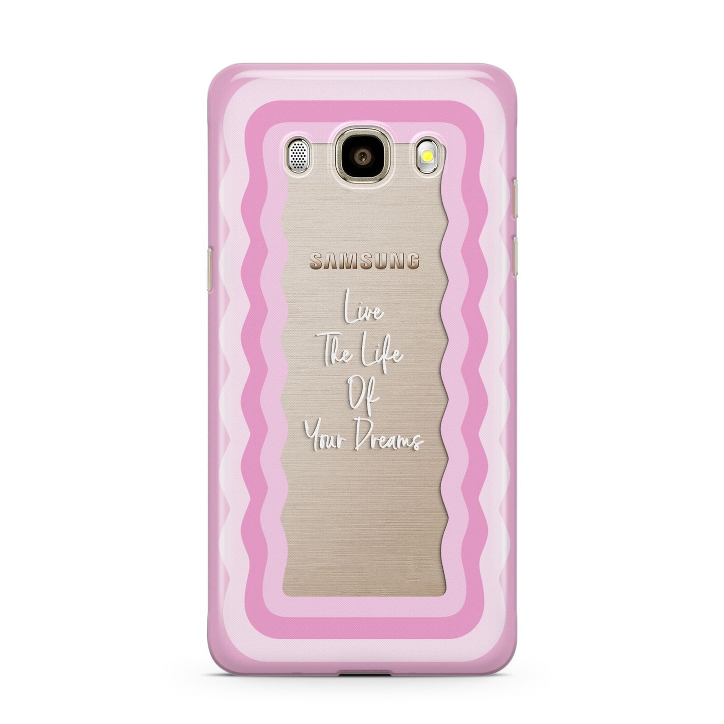 Pink Mirror Quote Samsung Galaxy J7 2016 Case on gold phone