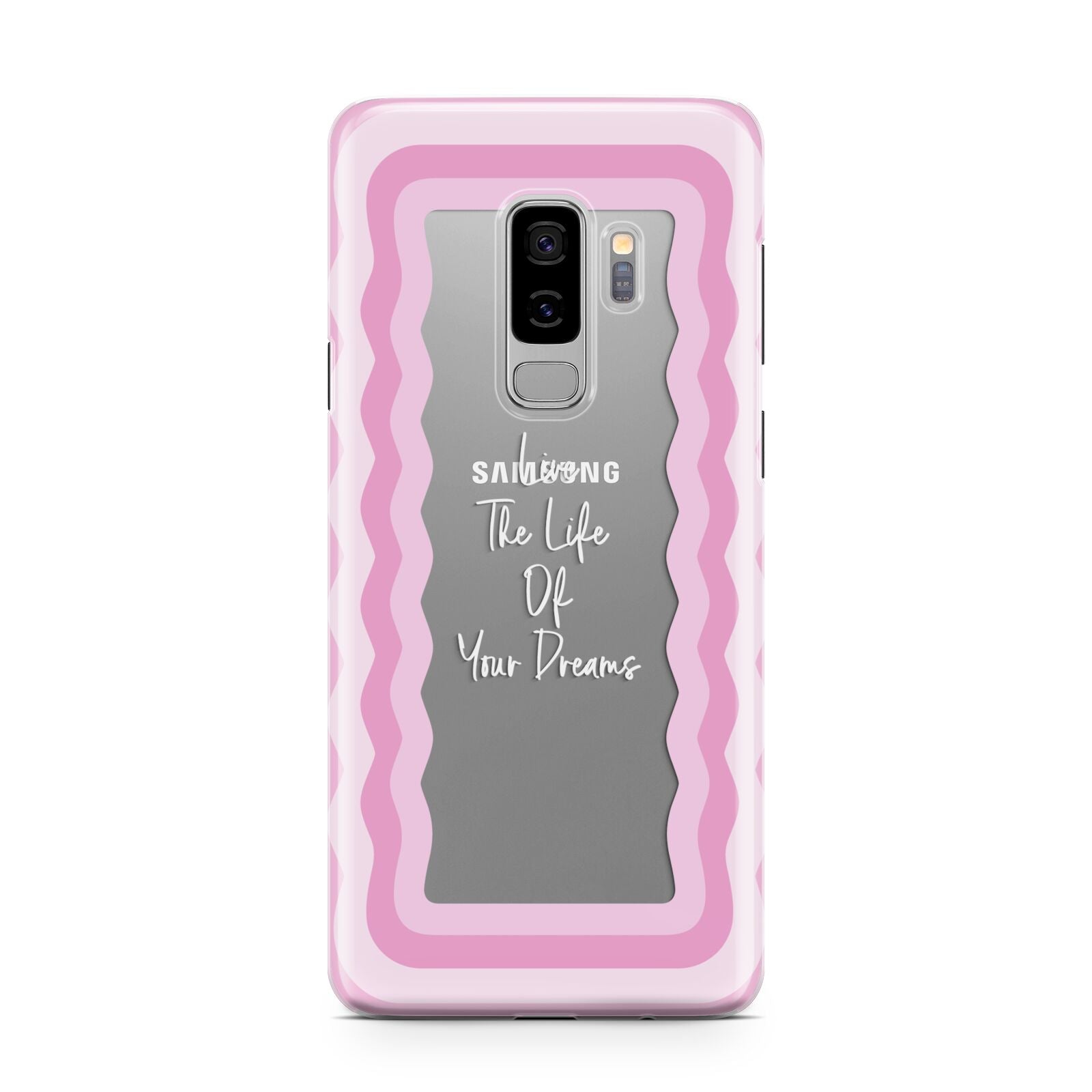 Pink Mirror Quote Samsung Galaxy S9 Plus Case on Silver phone