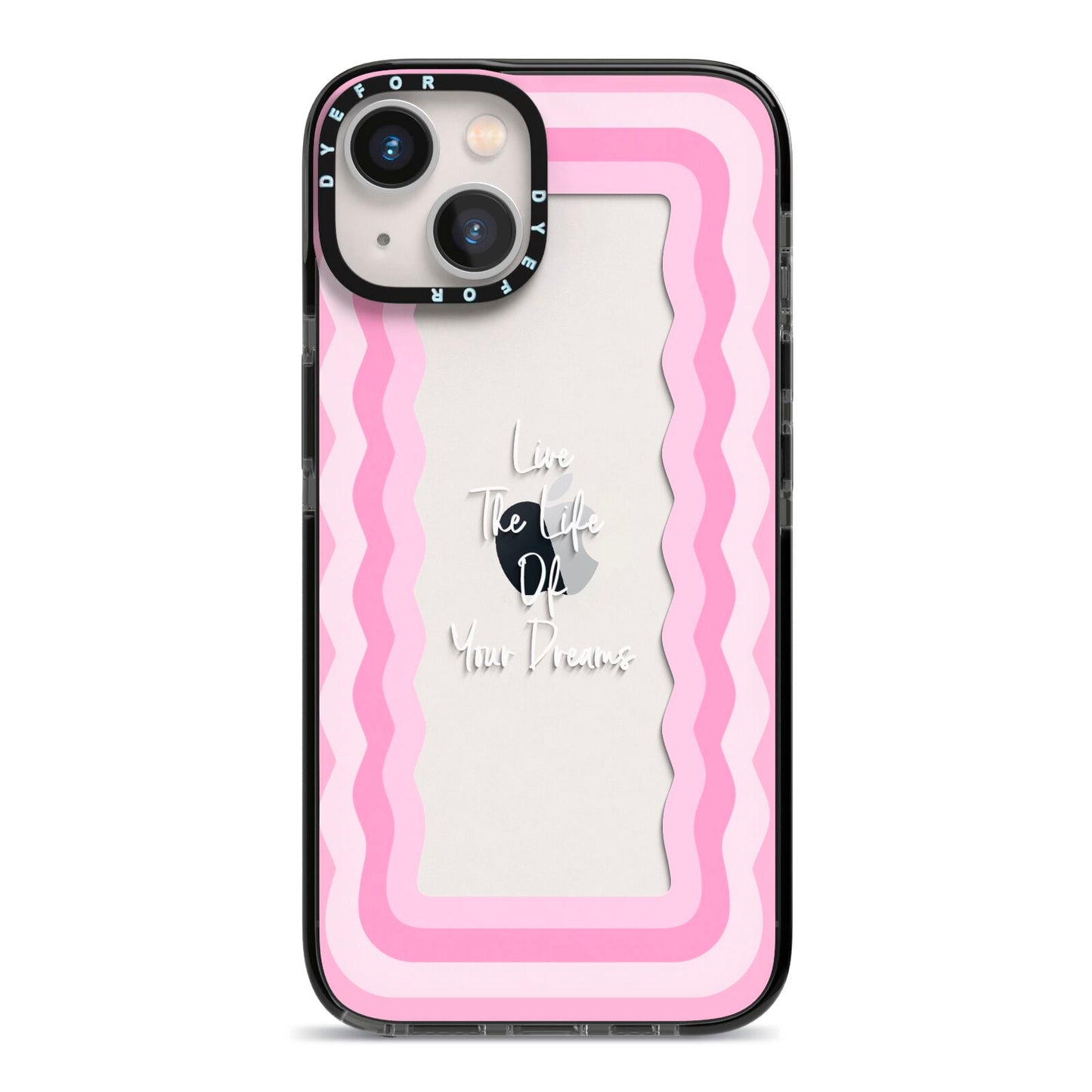 Pink Mirror Quote iPhone 13 Black Impact Case on Silver phone