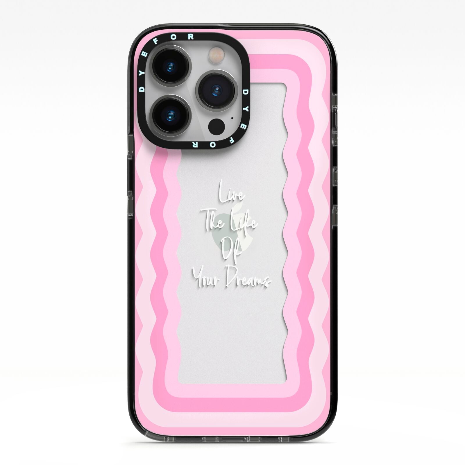 Pink Mirror Quote iPhone 13 Pro Black Impact Case on Silver phone