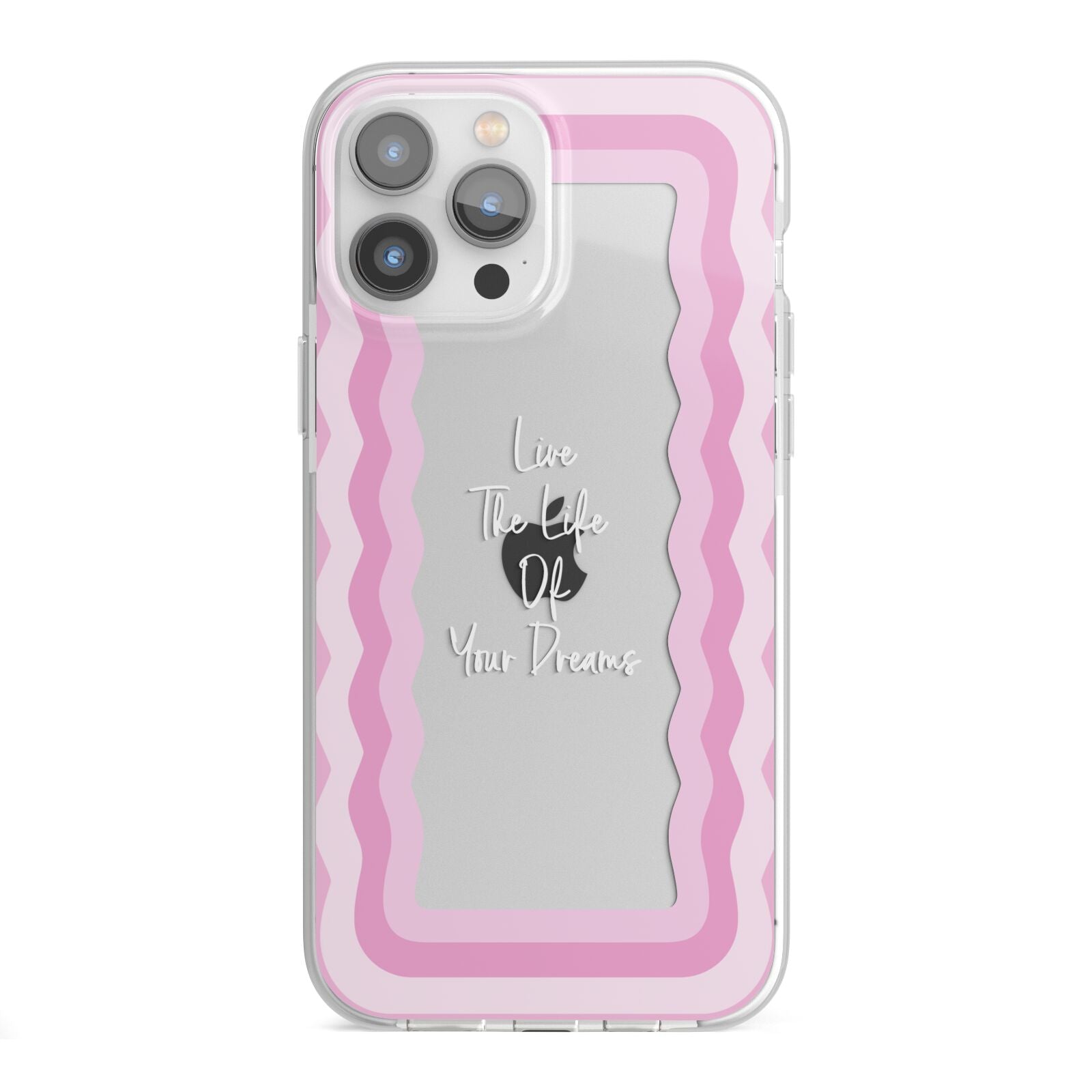 Pink Mirror Quote iPhone 13 Pro Max TPU Impact Case with White Edges