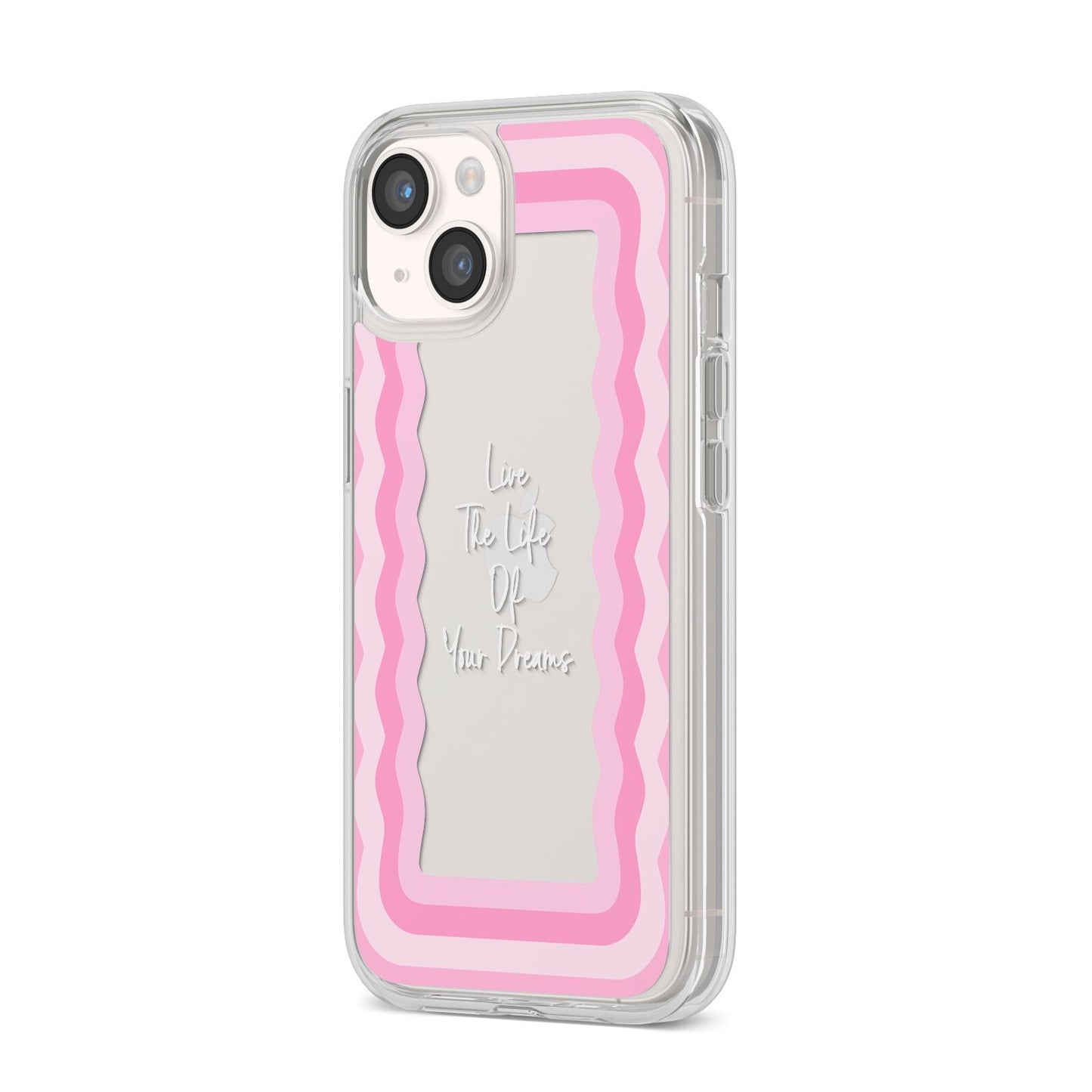 Pink Mirror Quote iPhone 14 Clear Tough Case Starlight Angled Image