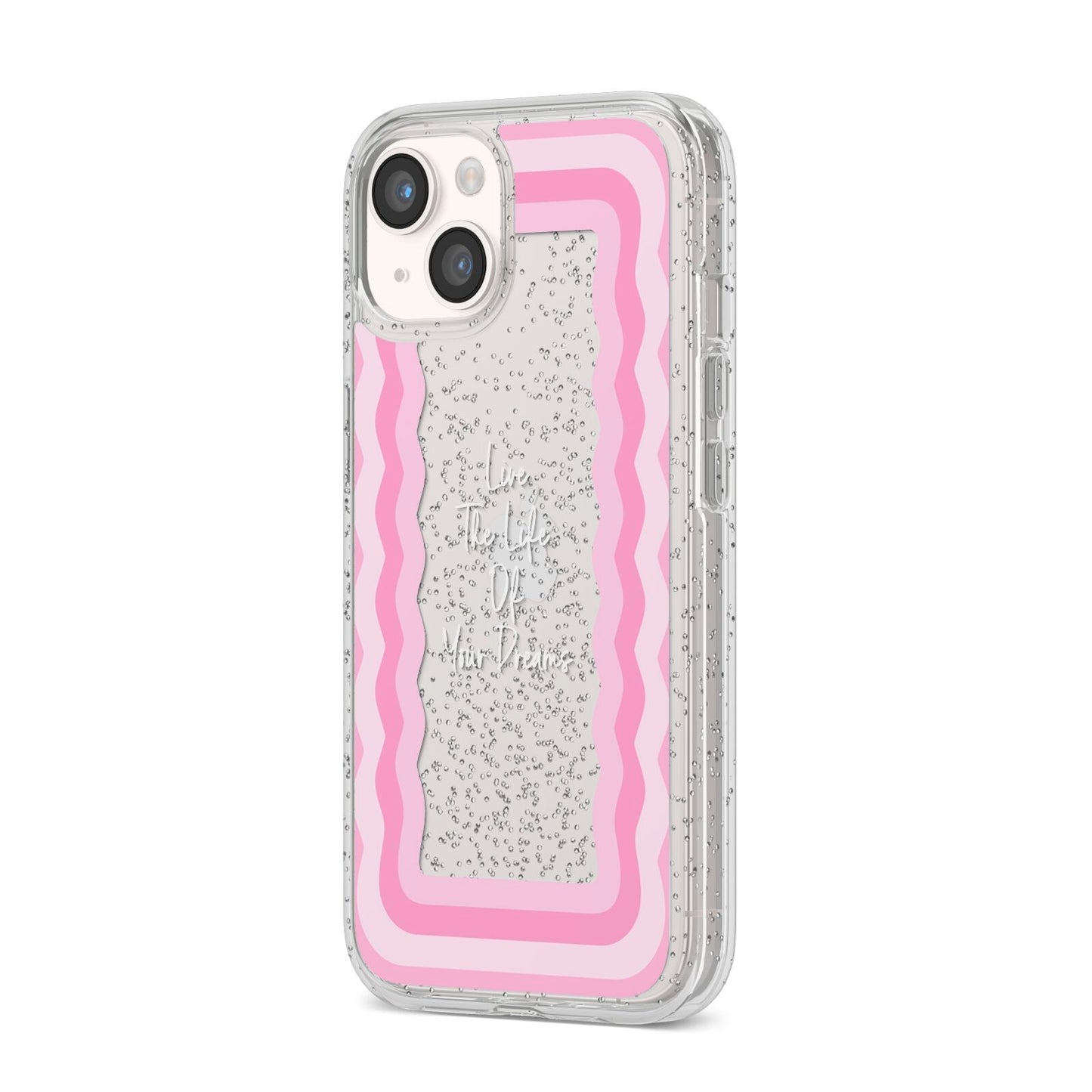 Pink Mirror Quote iPhone 14 Glitter Tough Case Starlight Angled Image