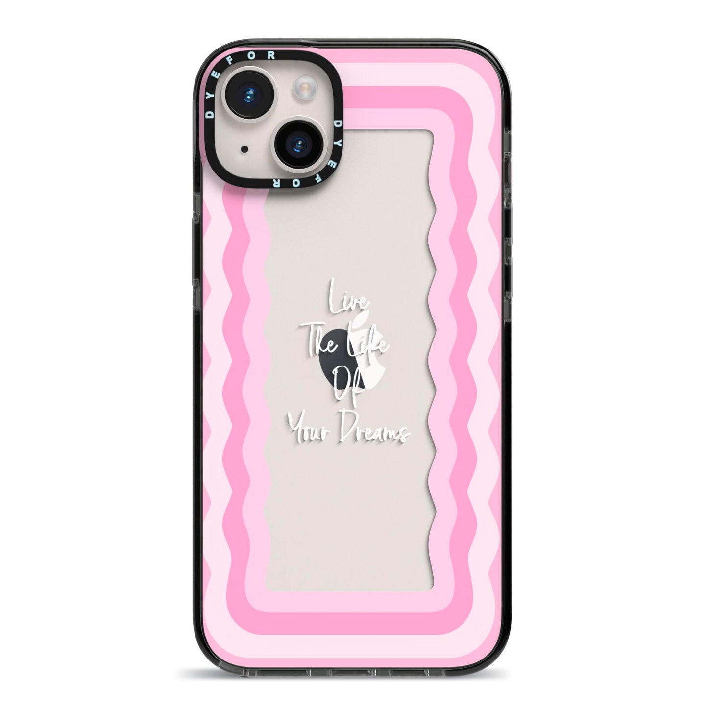 Pink Mirror Quote iPhone 14 Plus Black Impact Case on Silver phone