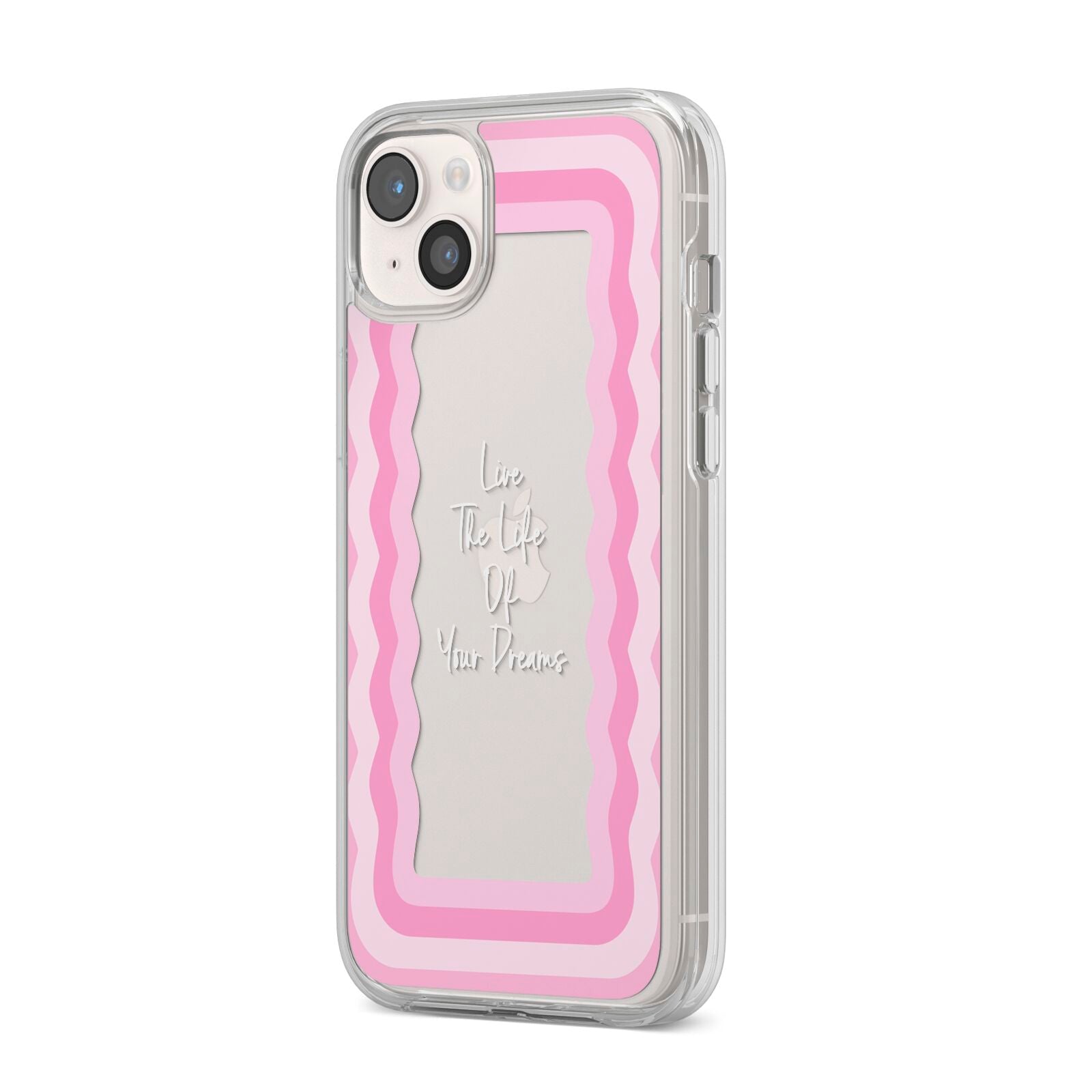 Pink Mirror Quote iPhone 14 Plus Clear Tough Case Starlight Angled Image