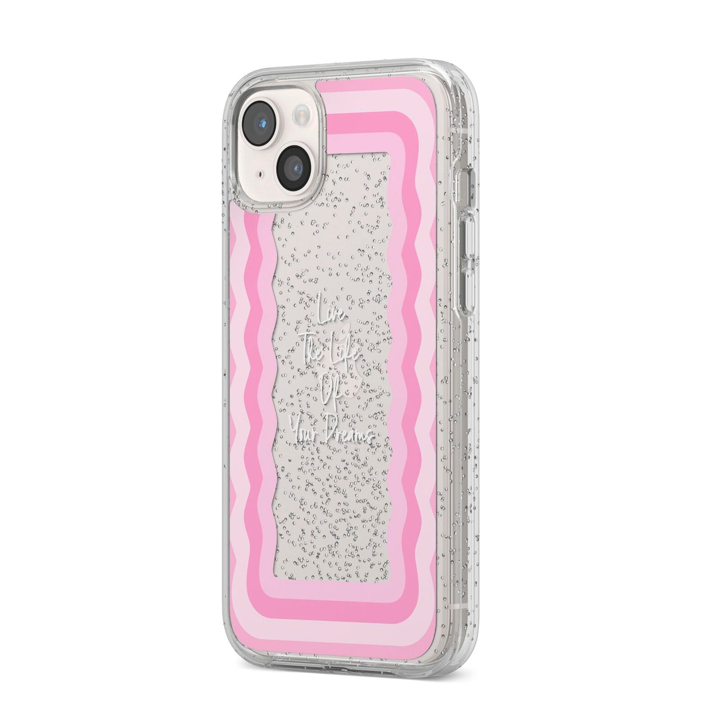 Pink Mirror Quote iPhone 14 Plus Glitter Tough Case Starlight Angled Image