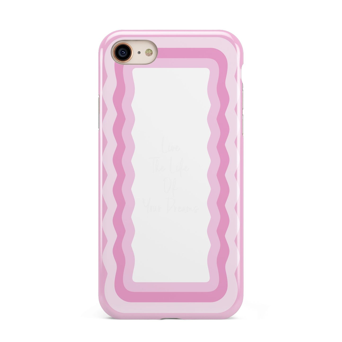 Pink Mirror Quote iPhone 8 3D Tough Case on Gold Phone