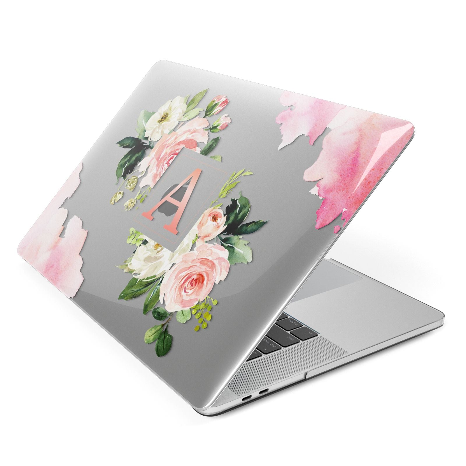 Pink Monogram Floral Roses Personalised Macbook Case