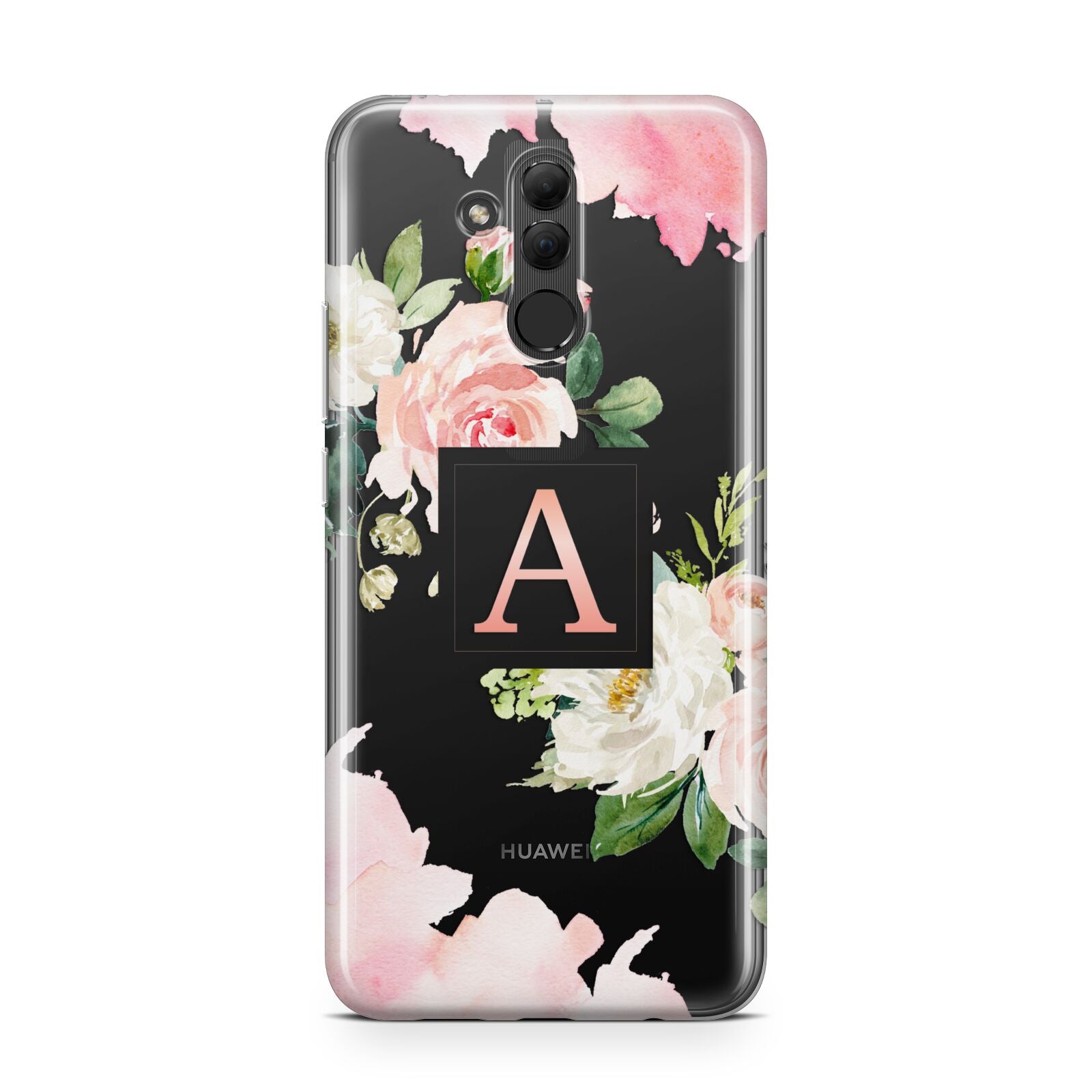 Pink Monogram Floral Roses Personalised Huawei Mate 20 Lite