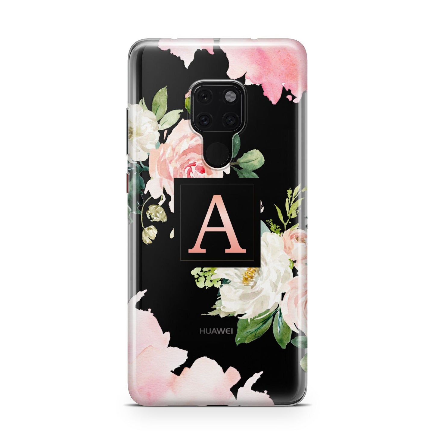 Pink Monogram Floral Roses Personalised Huawei Mate 20 Phone Case