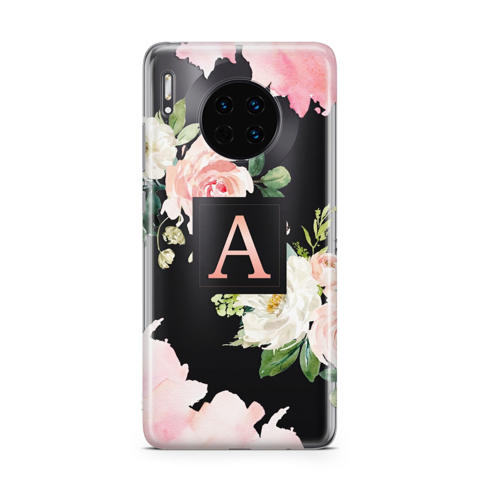 Pink Monogram Floral Roses Personalised Huawei Mate 30