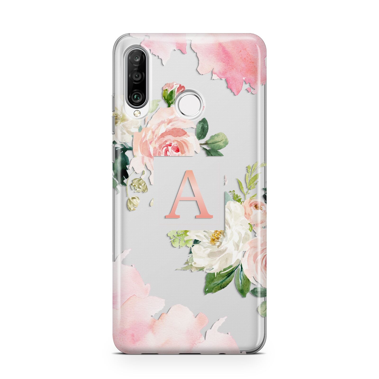 Pink Monogram Floral Roses Personalised Huawei P30 Lite Phone Case