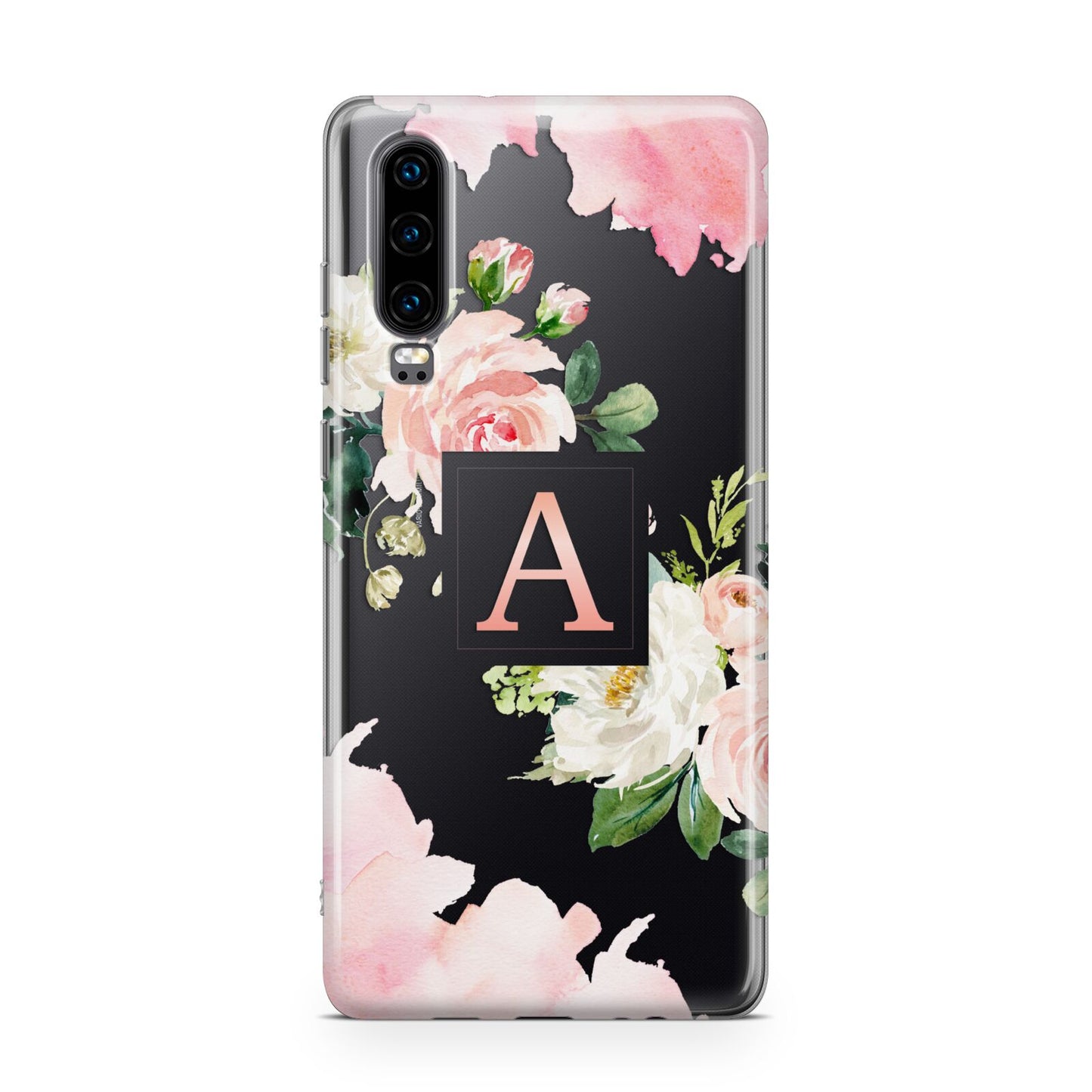 Pink Monogram Floral Roses Personalised Huawei P30 Phone Case