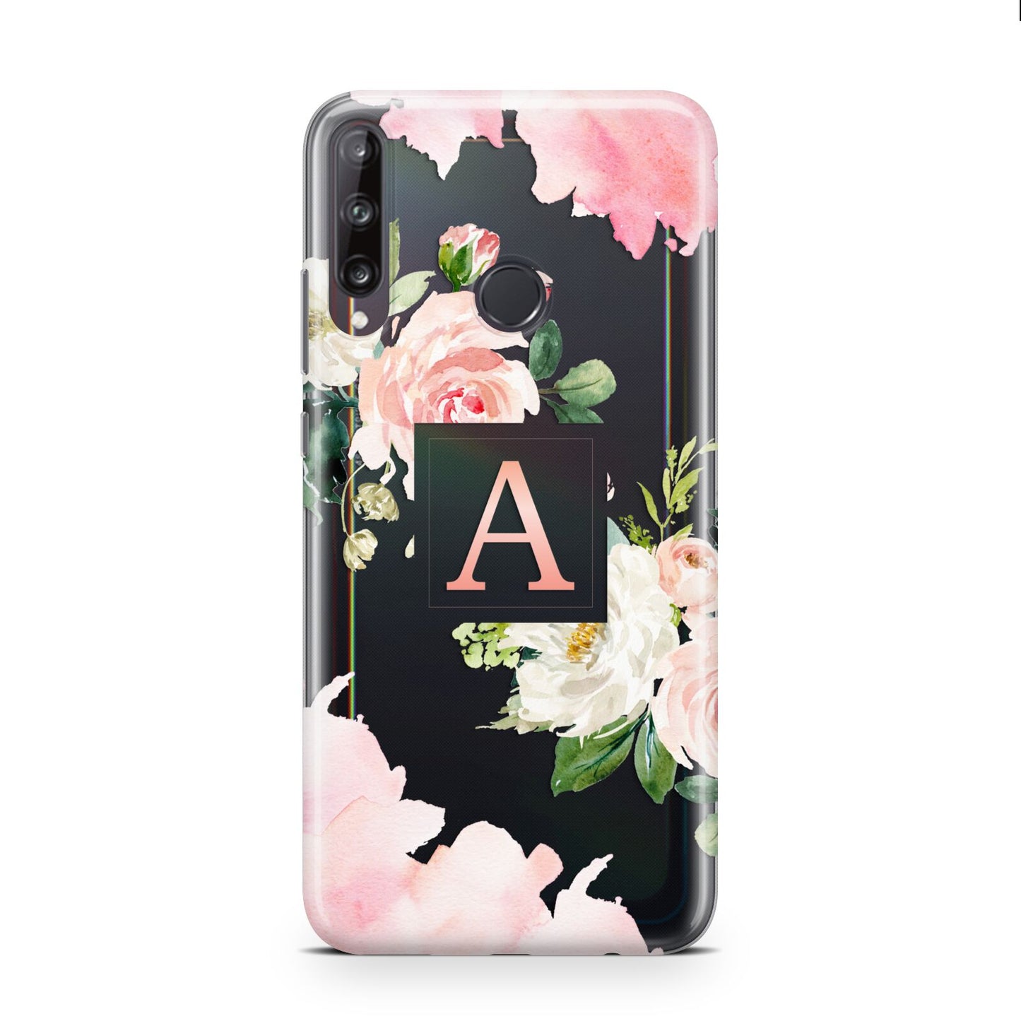 Pink Monogram Floral Roses Personalised Huawei P40 Lite E Phone Case