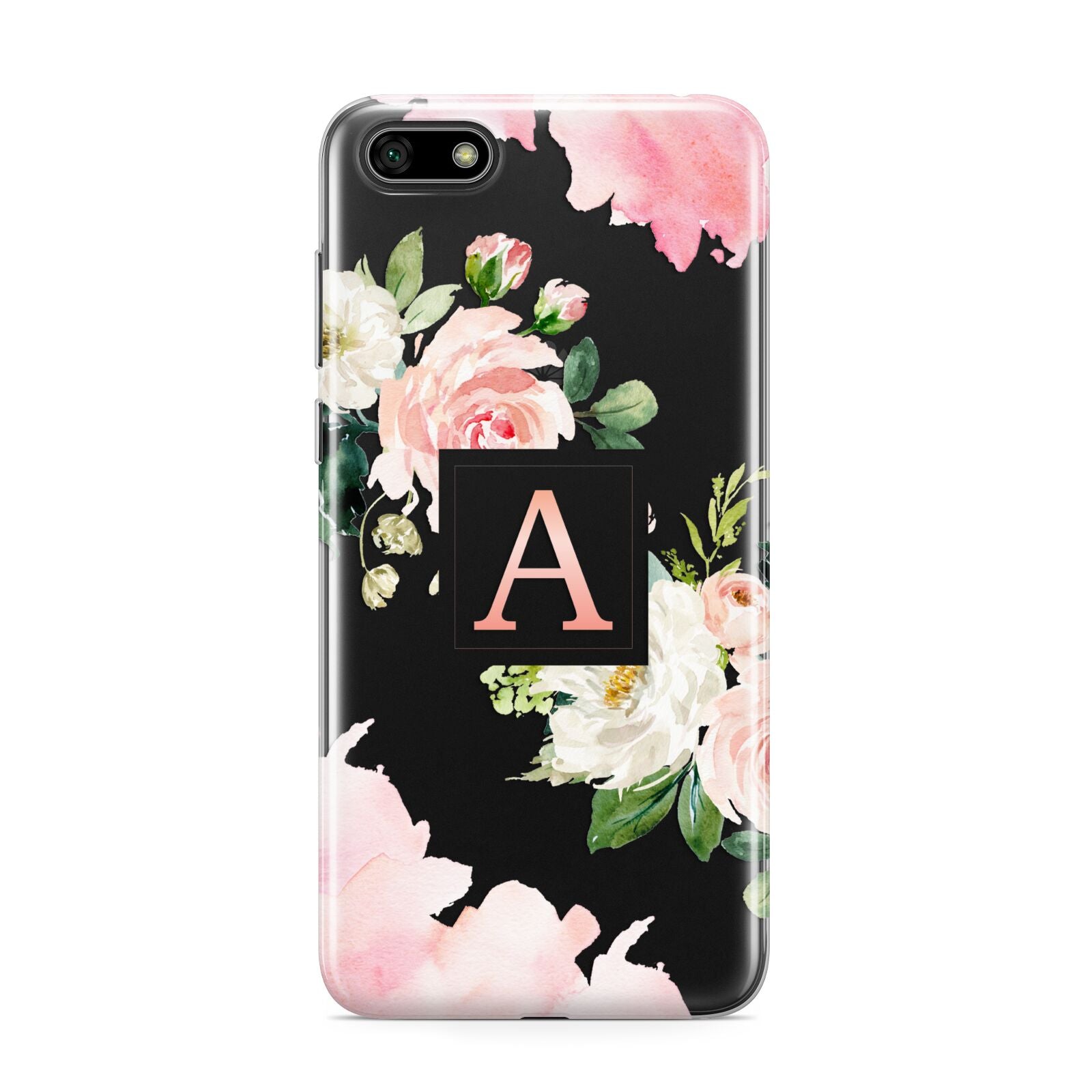 Pink Monogram Floral Roses Personalised Huawei Y5 Prime 2018 Phone Case