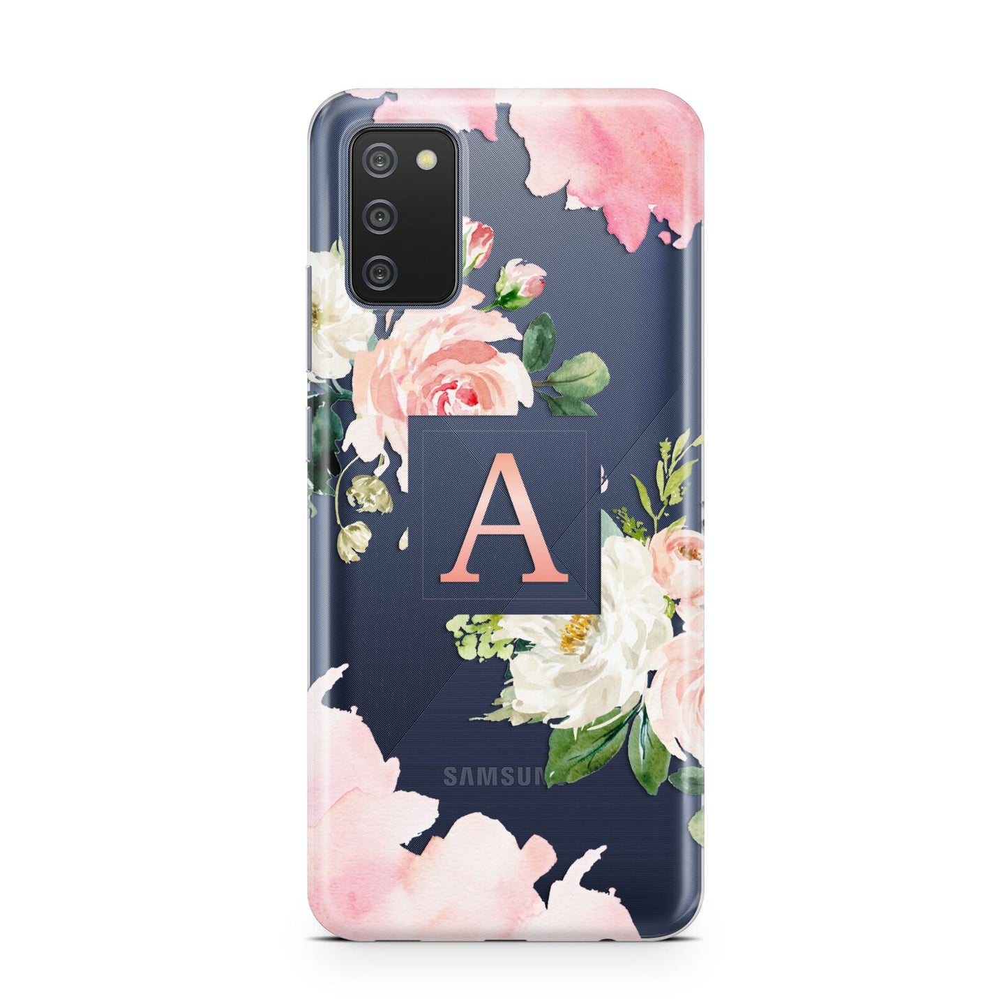 Pink Monogram Floral Roses Personalised Samsung A02s Case