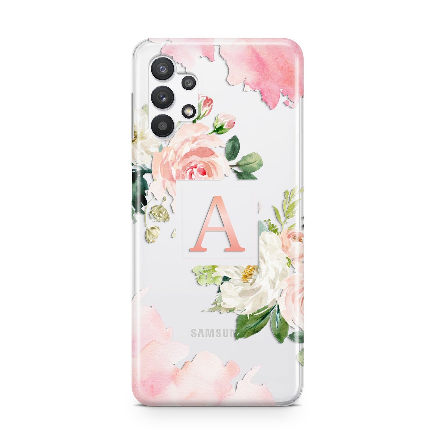 Pink Monogram Floral Roses Personalised Samsung A32 5G Case