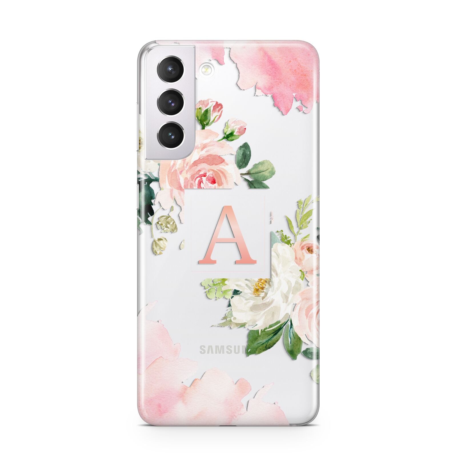 Pink Monogram Floral Roses Personalised Samsung S21 Case