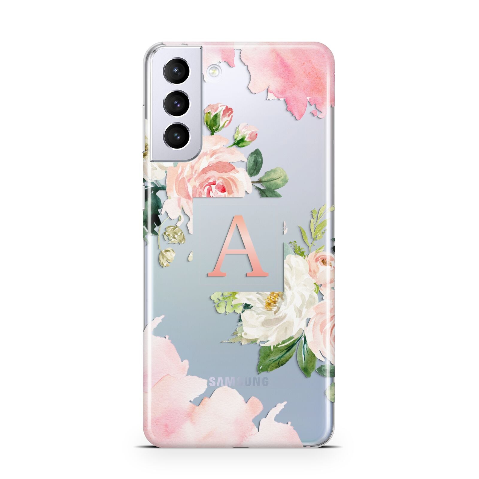 Pink Monogram Floral Roses Personalised Samsung S21 Plus Case