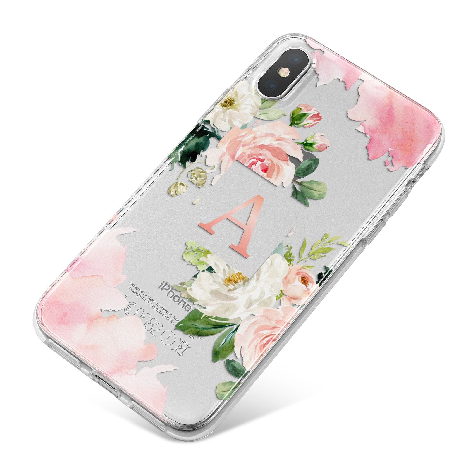 Pink Monogram Floral Roses Personalised iPhone X Bumper Case on Silver iPhone