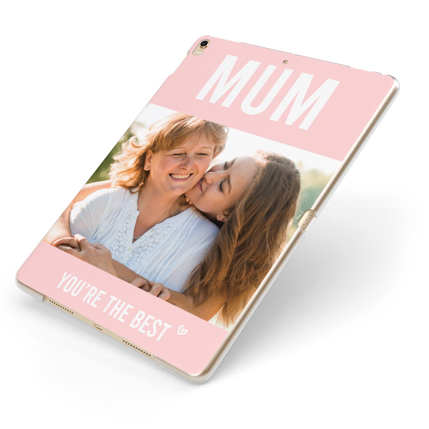 Pink Mothers Day Photo Apple iPad Case on Gold iPad Side View