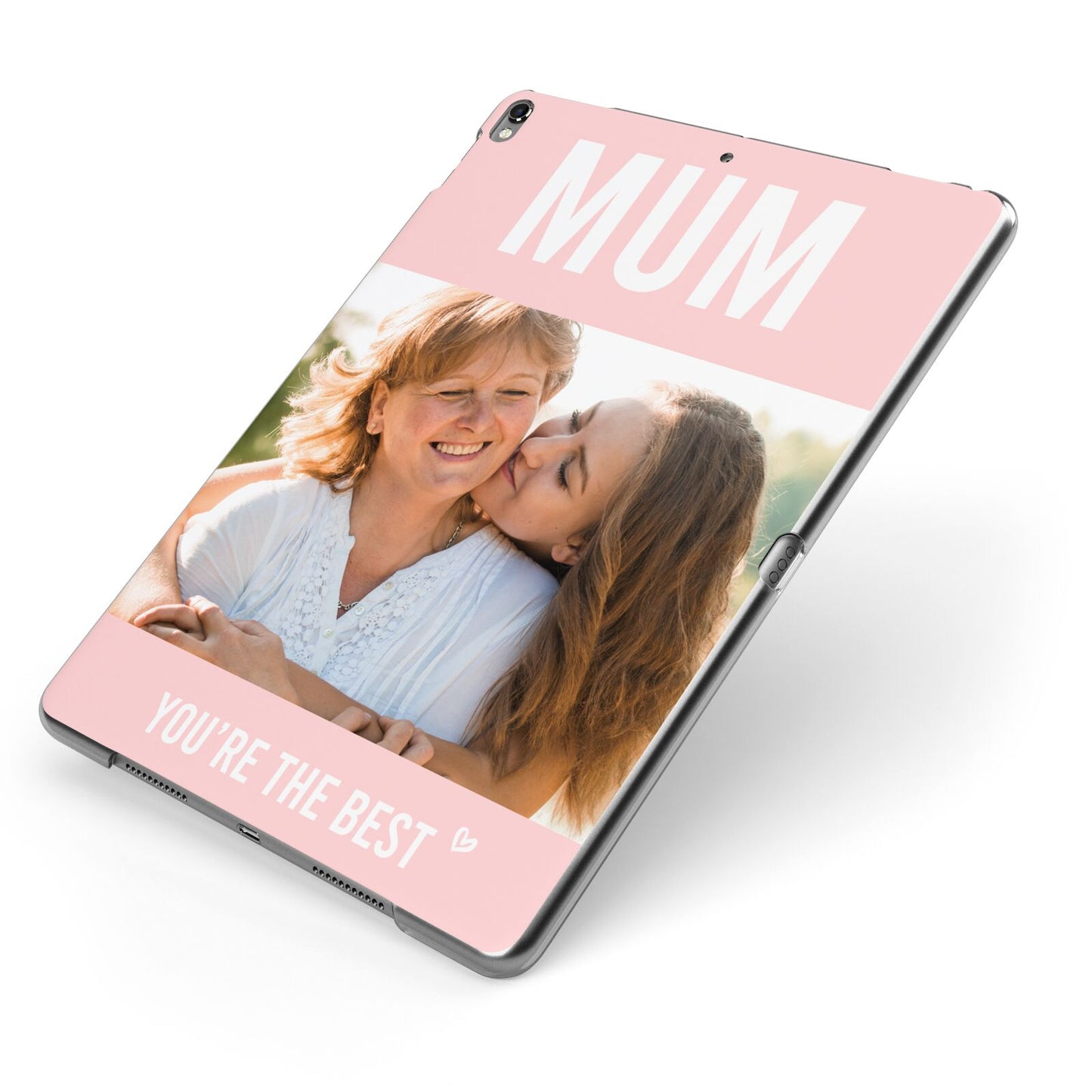 Pink Mothers Day Photo Apple iPad Case on Grey iPad Side View