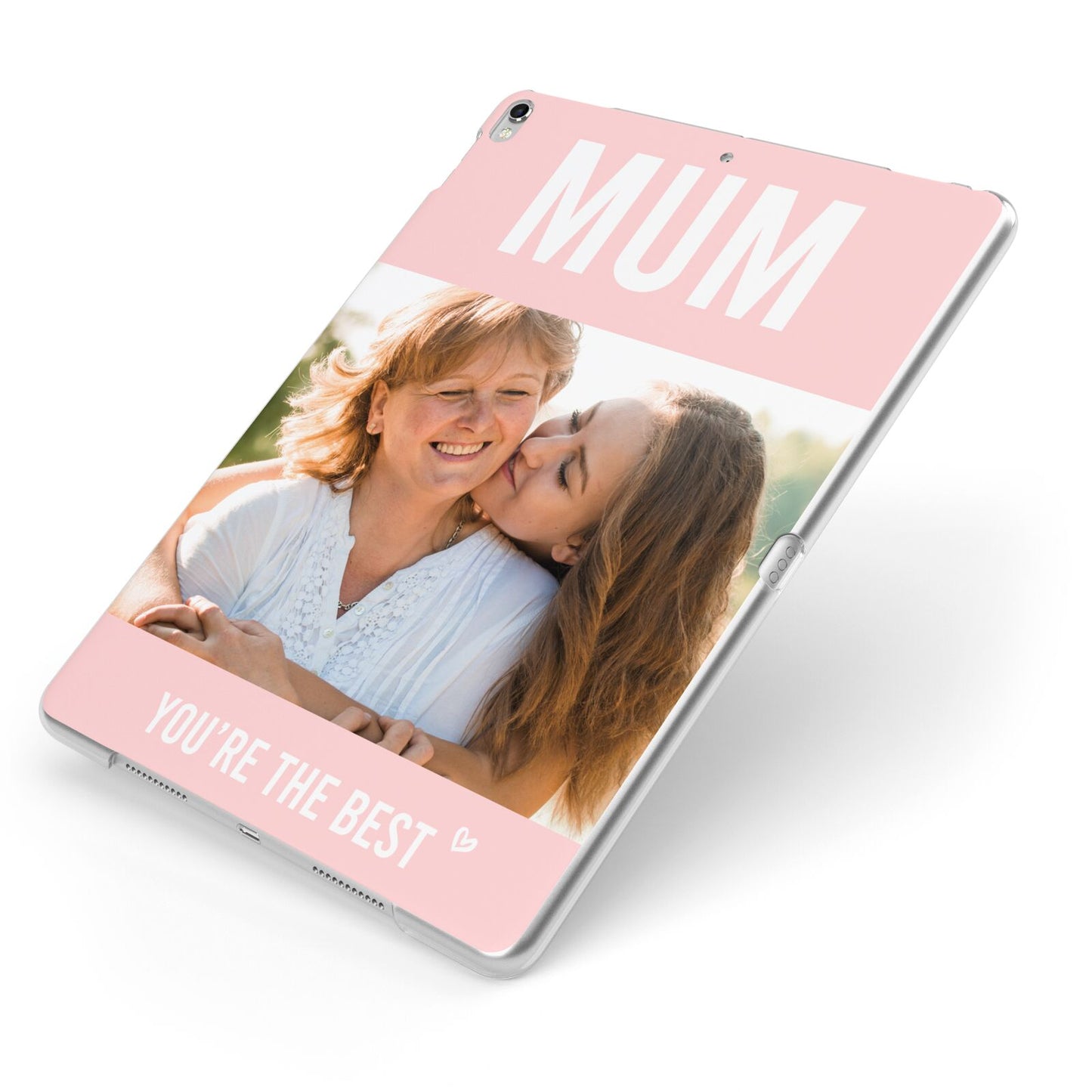 Pink Mothers Day Photo Apple iPad Case on Silver iPad Side View