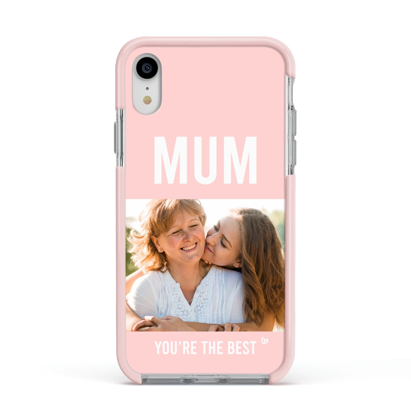 Pink Mothers Day Photo Apple iPhone XR Impact Case Pink Edge on Silver Phone