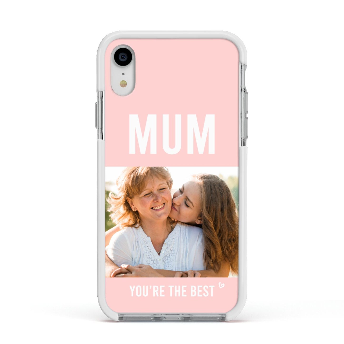 Pink Mothers Day Photo Apple iPhone XR Impact Case White Edge on Silver Phone