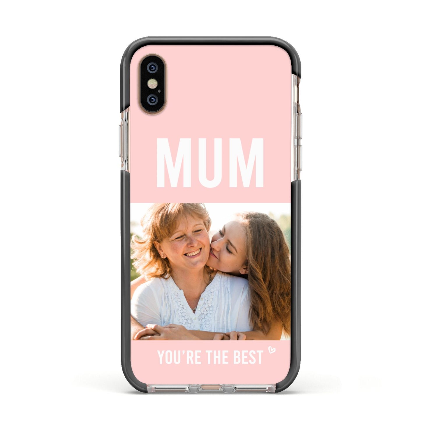 Pink Mothers Day Photo Apple iPhone Xs Impact Case Black Edge on Gold Phone