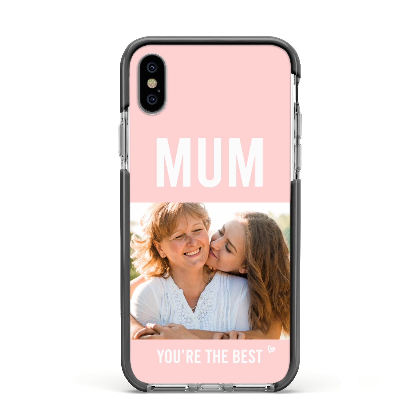 Pink Mothers Day Photo Apple iPhone Xs Impact Case Black Edge on Silver Phone