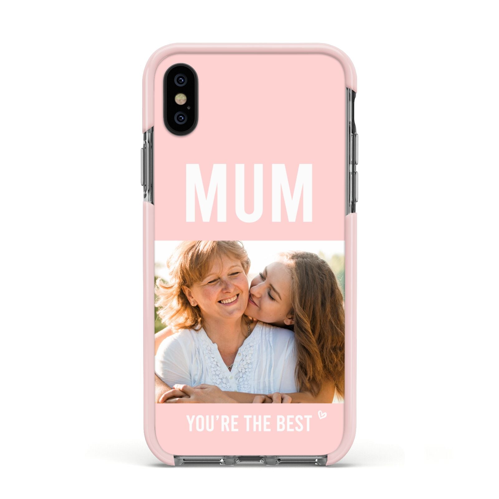 Pink Mothers Day Photo Apple iPhone Xs Impact Case Pink Edge on Black Phone