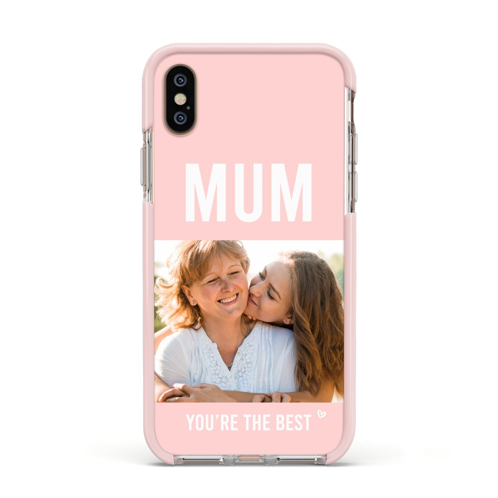 Pink Mothers Day Photo Apple iPhone Xs Impact Case Pink Edge on Gold Phone