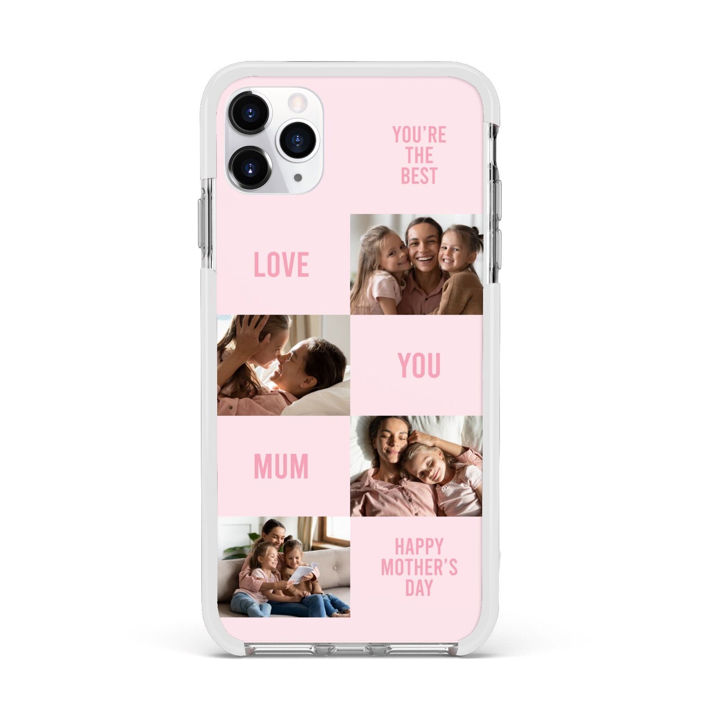Pink Mothers Day Photo Collage Apple iPhone 11 Pro Max in Silver with White Impact Case