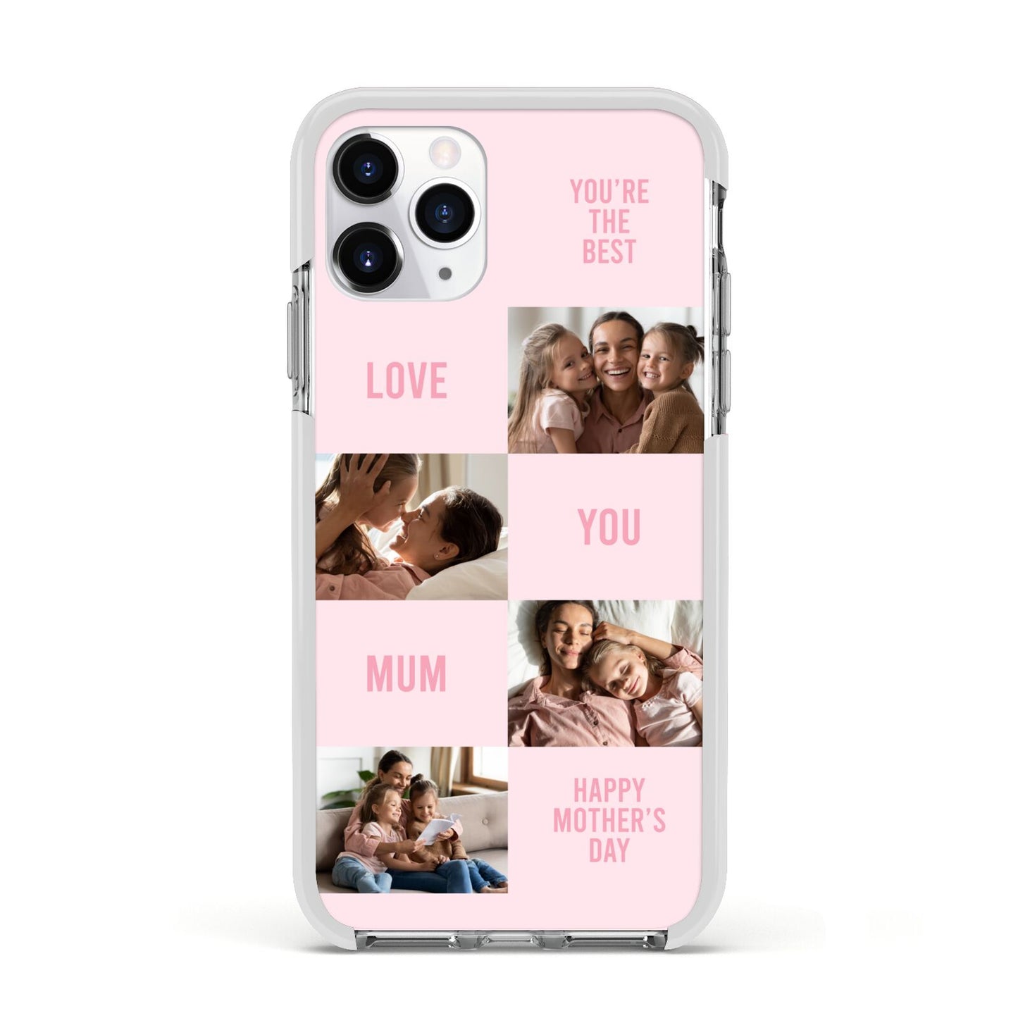 Pink Mothers Day Photo Collage Apple iPhone 11 Pro in Silver with White Impact Case