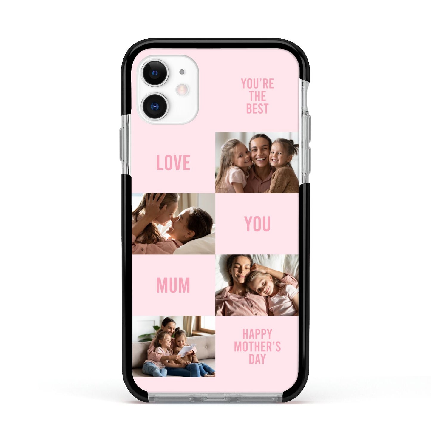 Pink Mothers Day Photo Collage Apple iPhone 11 in White with Black Impact Case