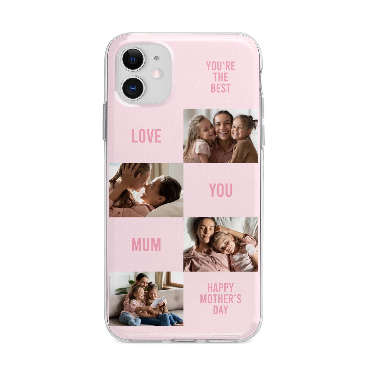 Pink Mothers Day Photo Collage Apple iPhone 11 in White with Bumper Case