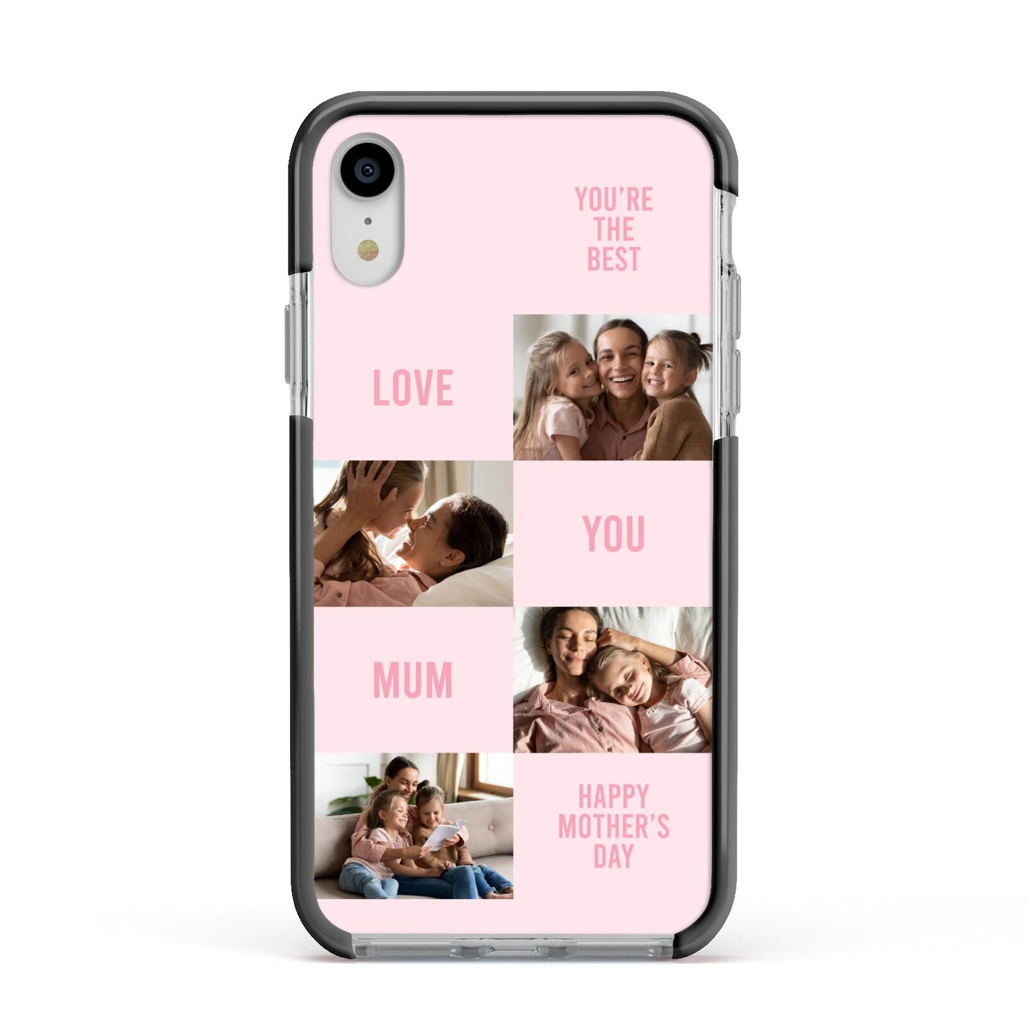 Pink Mothers Day Photo Collage Apple iPhone XR Impact Case Black Edge on Silver Phone