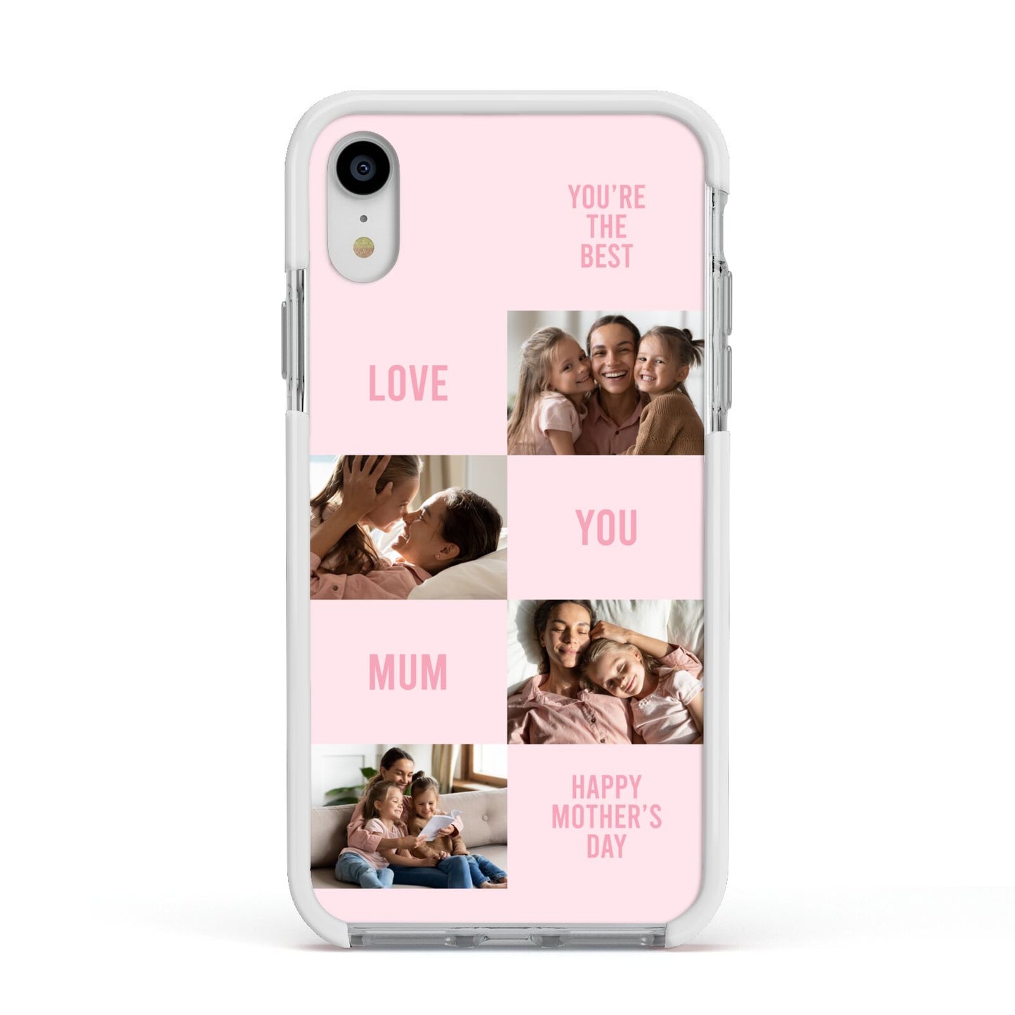 Pink Mothers Day Photo Collage Apple iPhone XR Impact Case White Edge on Silver Phone