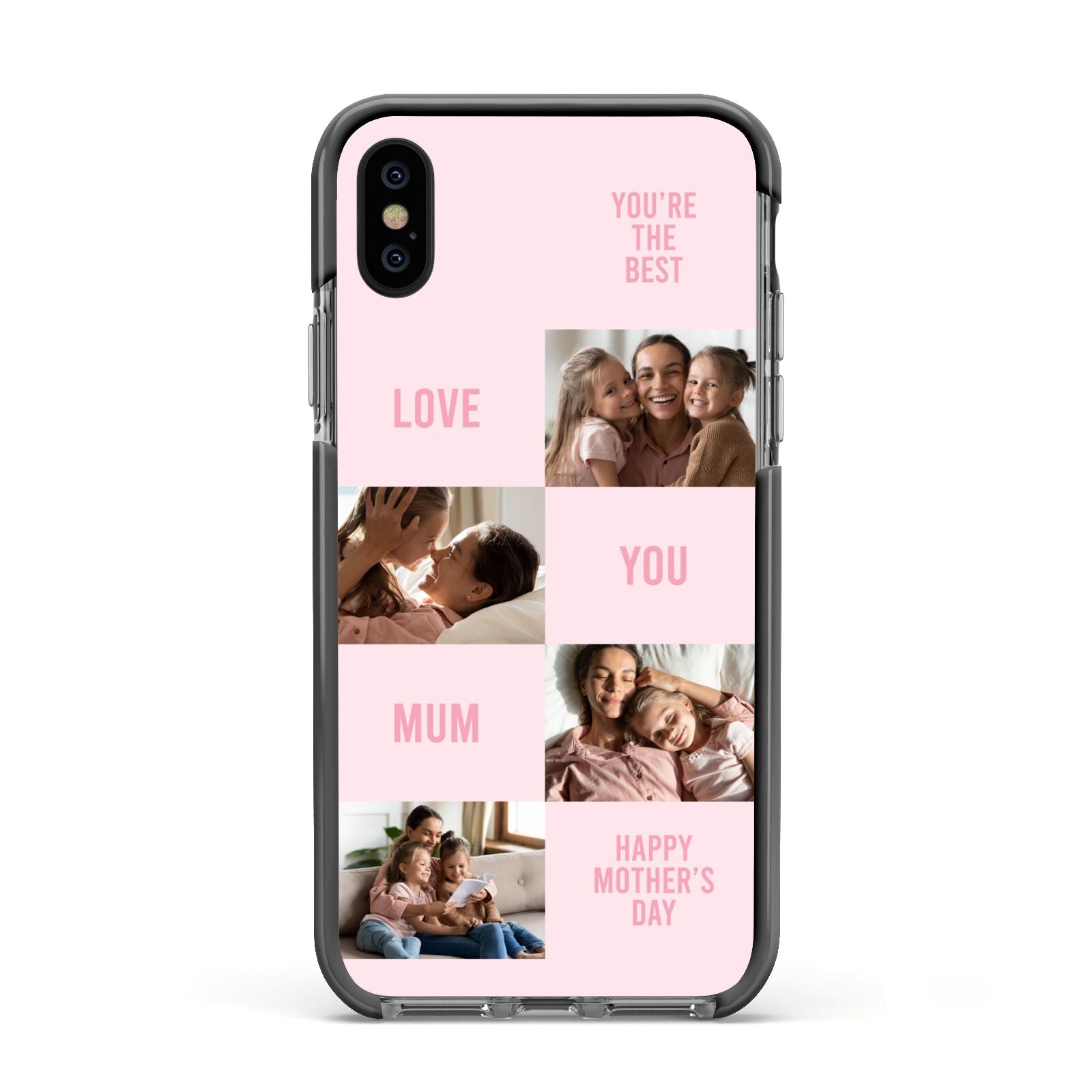 Pink Mothers Day Photo Collage Apple iPhone Xs Impact Case Black Edge on Black Phone