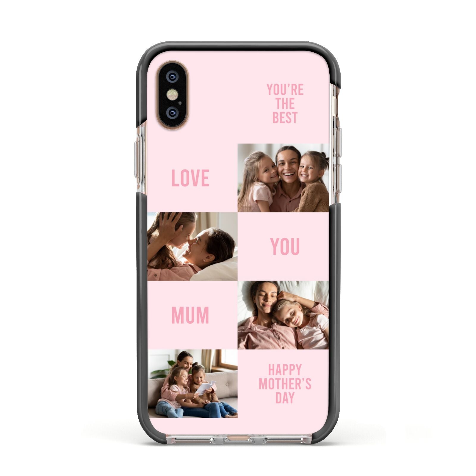Pink Mothers Day Photo Collage Apple iPhone Xs Impact Case Black Edge on Gold Phone