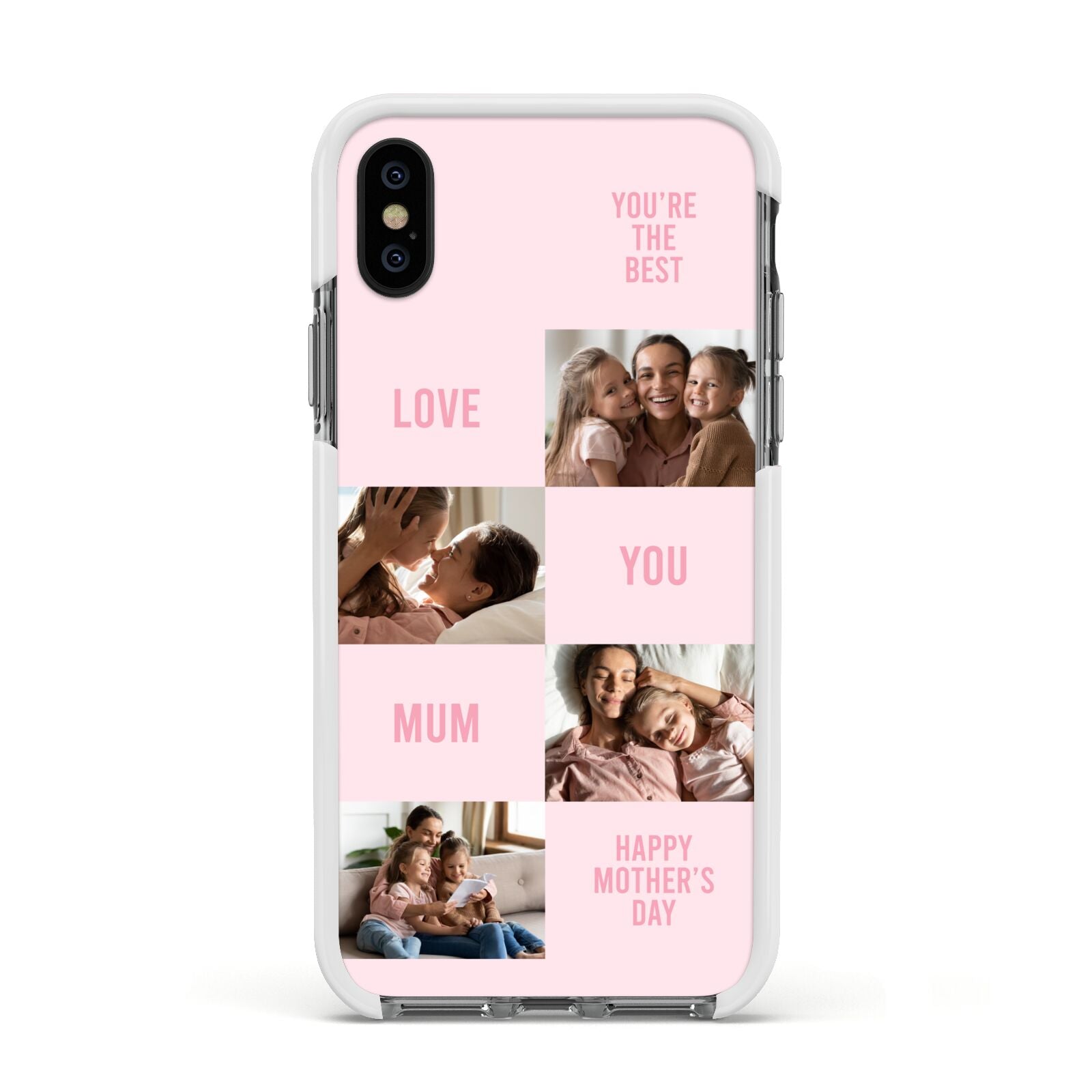 Pink Mothers Day Photo Collage Apple iPhone Xs Impact Case White Edge on Black Phone