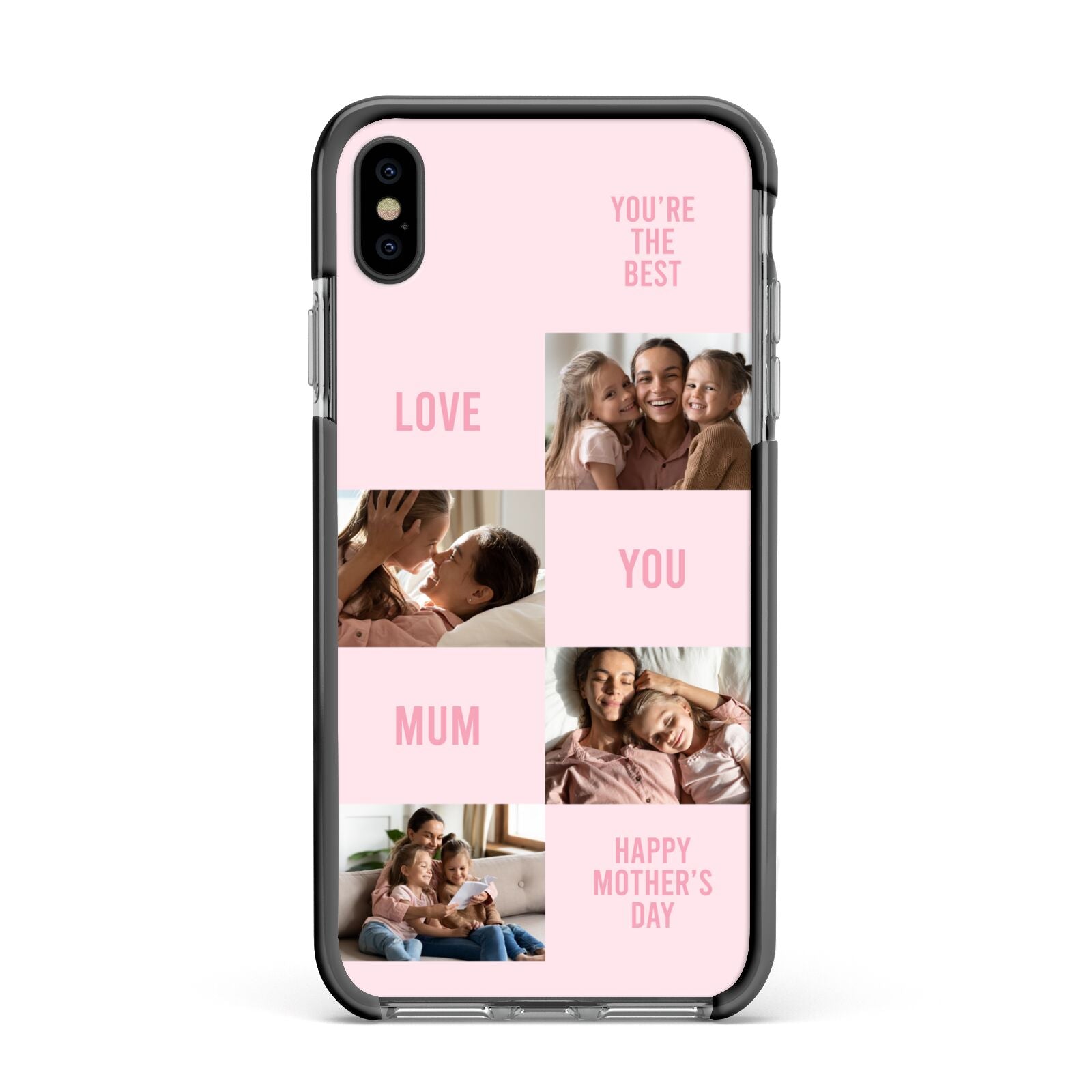 Pink Mothers Day Photo Collage Apple iPhone Xs Max Impact Case Black Edge on Black Phone